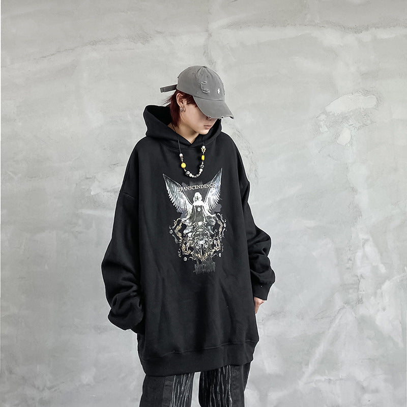 Hip Hop Angel Print Hooded Pullover Sweatshirt