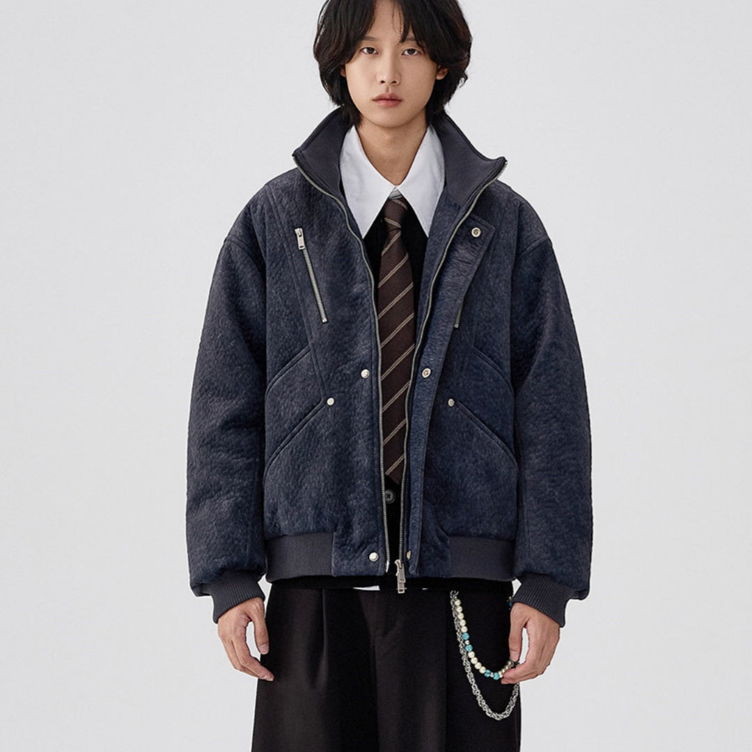 Mens Thick Solid-Color Wool Jacket Short Padded Coat LuxuryLifeWay Online Store