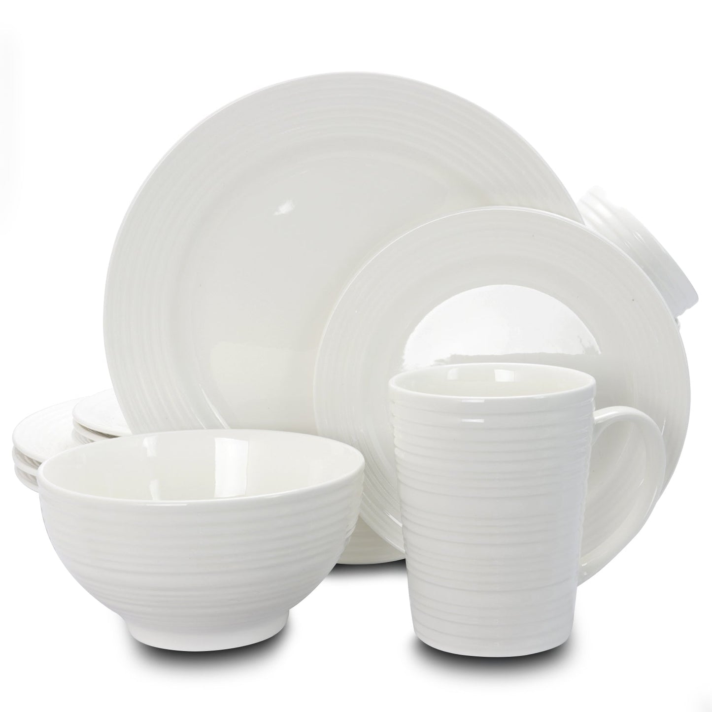 Gibson Home Amelia Court 16 Piece Dinnerware Set in White Embossed LuxuryLifeWay Online Store