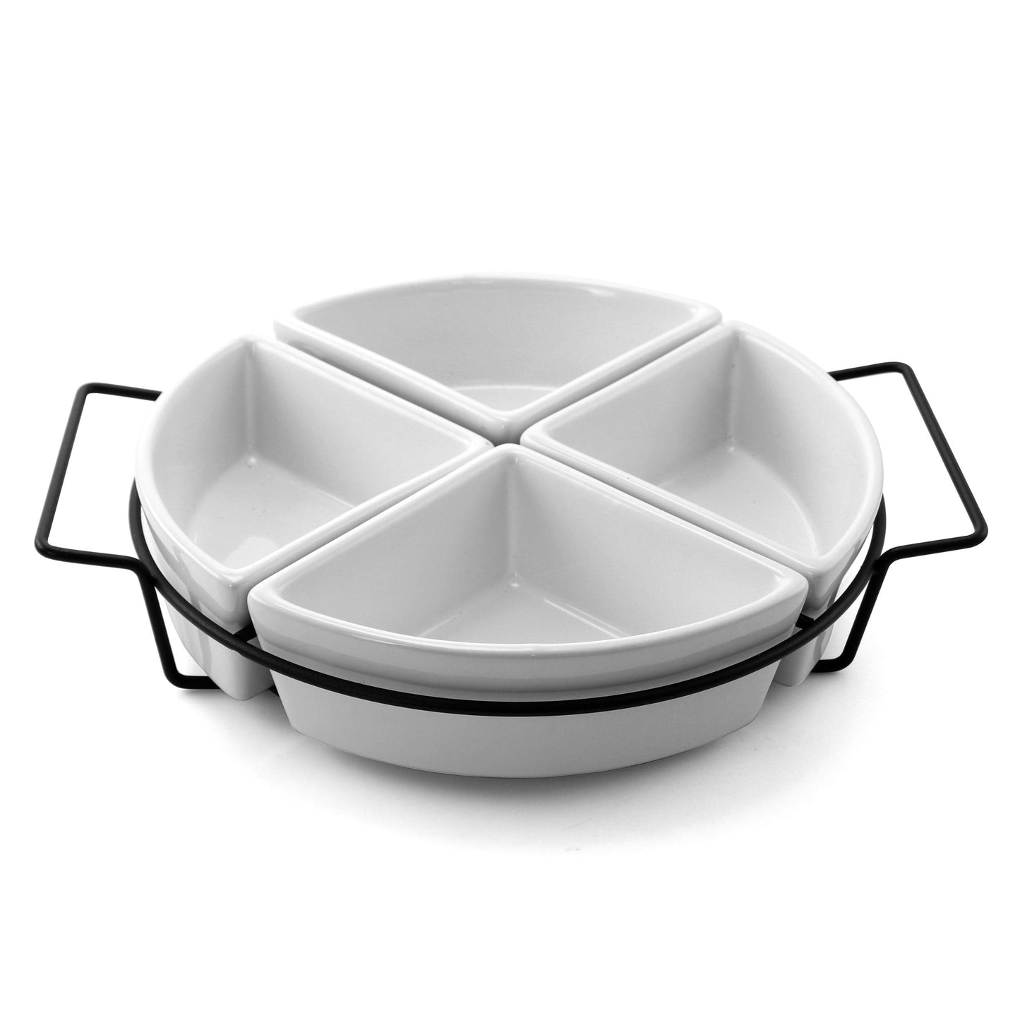 Gibson Gracious Fine Ceramic Dining Four Section Tray Set with Metal Rack in White LuxuryLifeWay Online Store