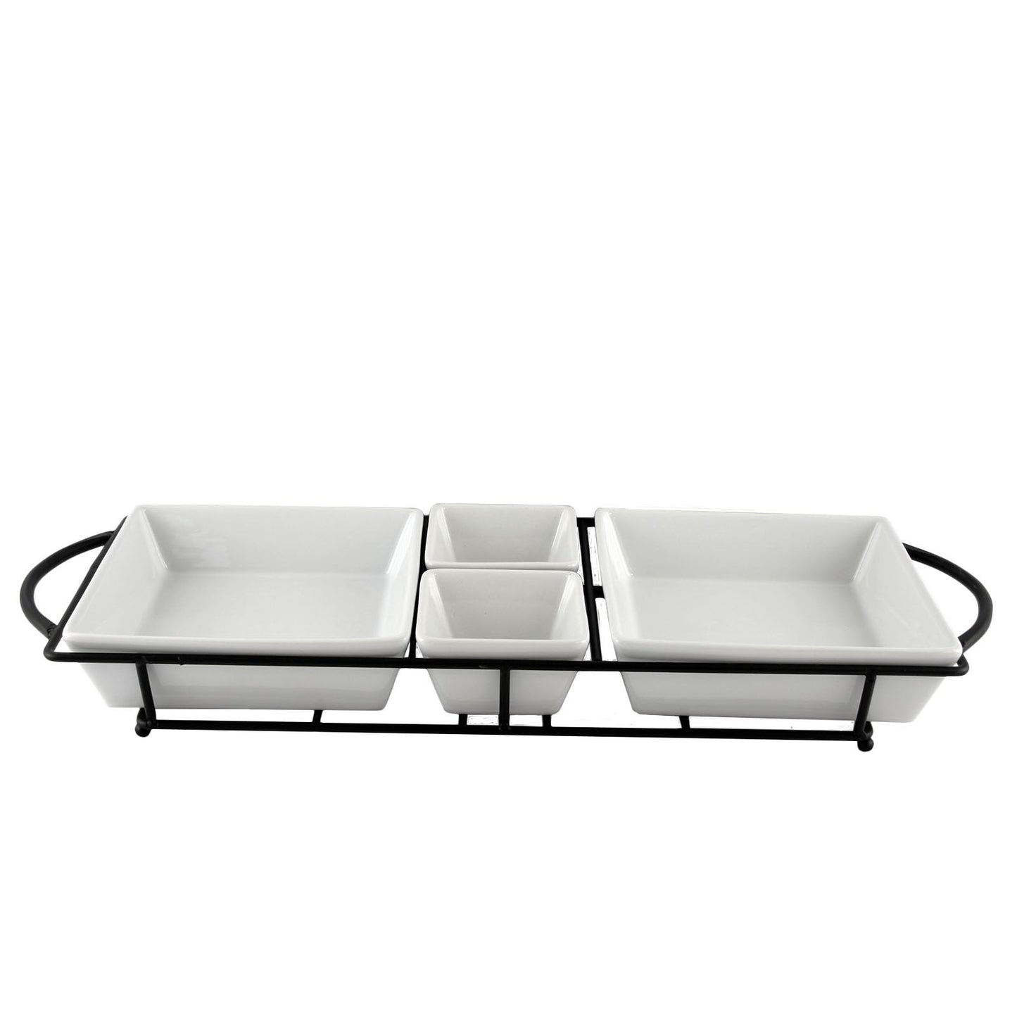 Gibson Gracious Dining 5 Piece Serving Set With Metal Rack in White Porcelain LuxuryLifeWay Online Store