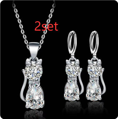 Cute Kitty Zircon Pendant Alloy Plated Silver Accessories Necklace LadyShow.Store