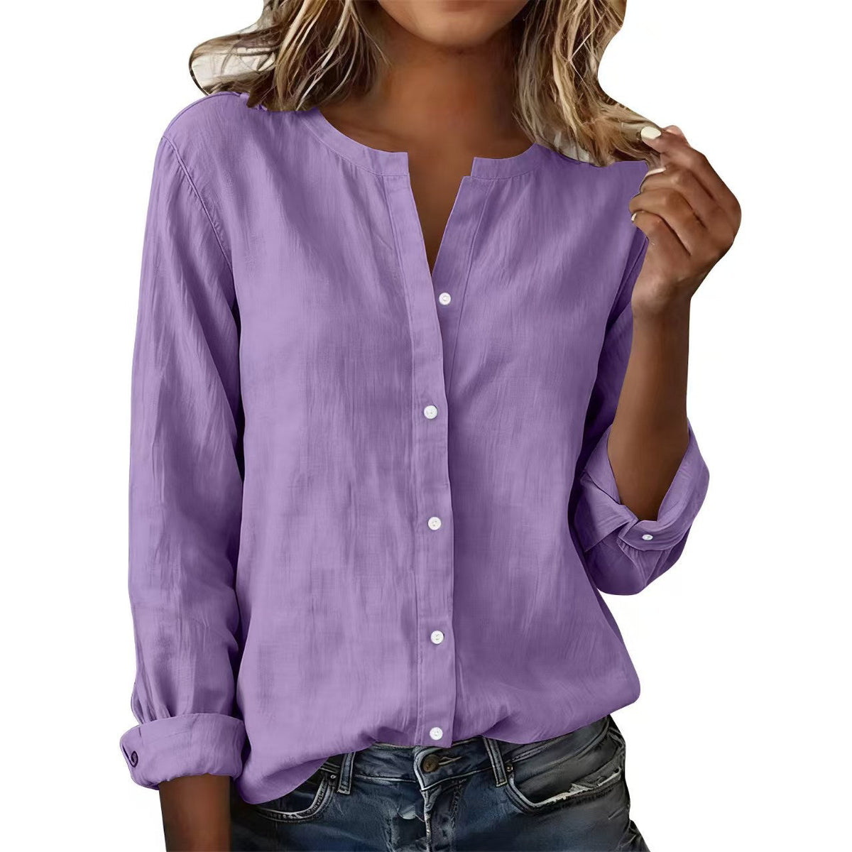 2026 European And American Independent Site Bamboo Cotton Plus-Size Casual Stand-Collar Women's Shirt NorixaFashion.com