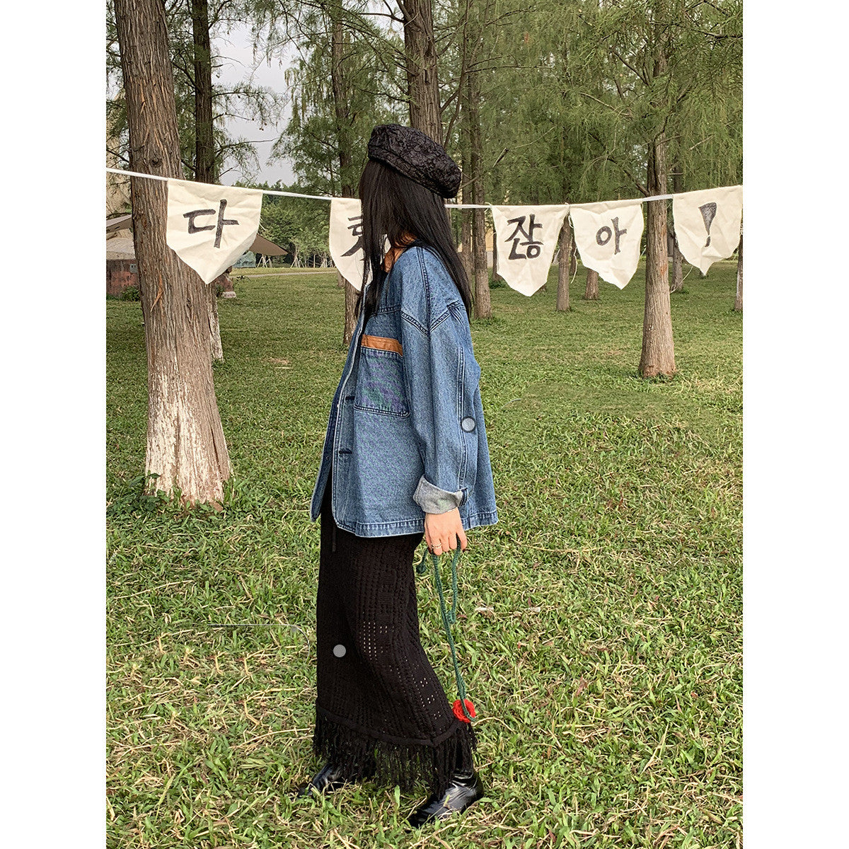 Jacket Women Loose PU Leather Stitching Denim Jacket Women CJD