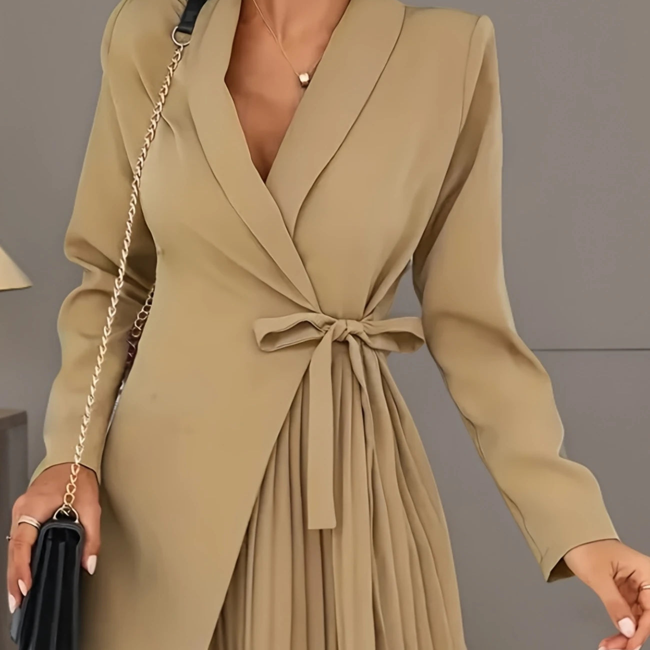 Solid Color Pleated Suit Jacket Dress LadyShow.Store