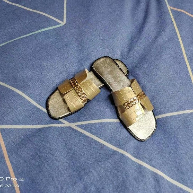 Beach Casual Flat Heel Chain One-line Women's Sandals LadyShow.Store