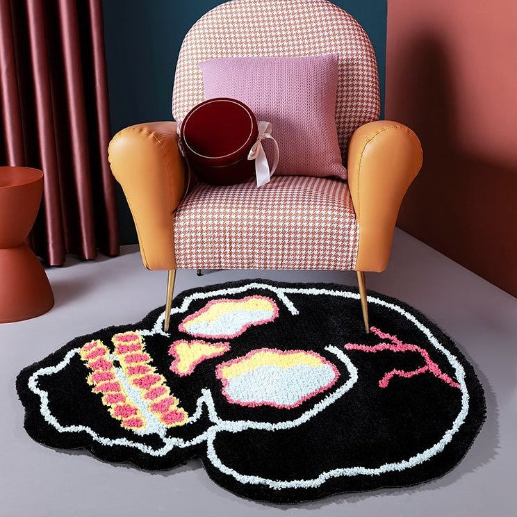 Special-shaped Fashion Black Skull Household Absorbent Non-slip Floor Mat