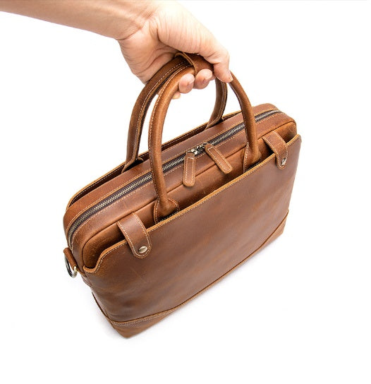 Crazy Horse Leather Men's Briefcase New Handbag CJD
