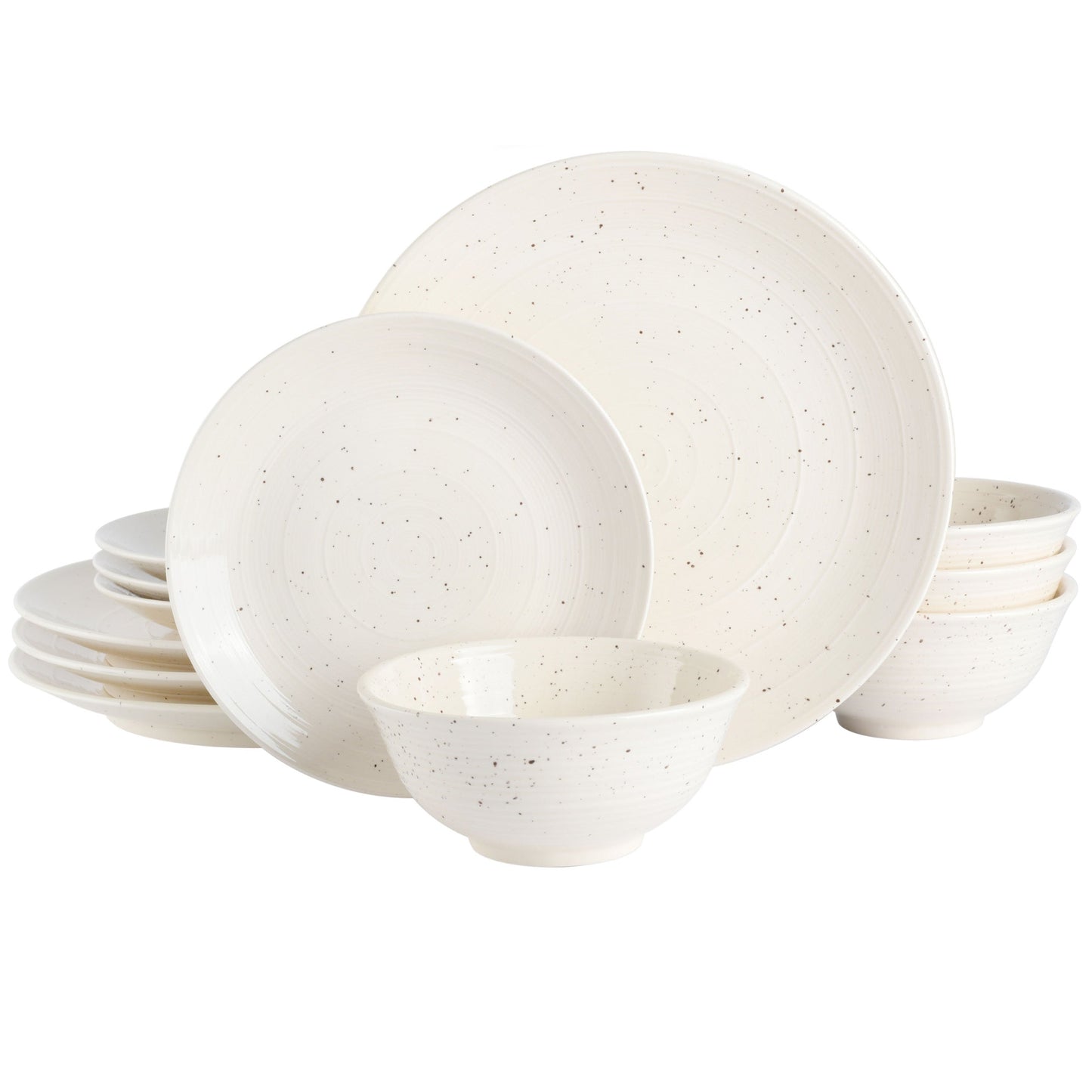 Gibson Elite Ramapo 12 Piece Stoneware Dinnerware Set in White Speckle LuxuryLifeWay Online Store