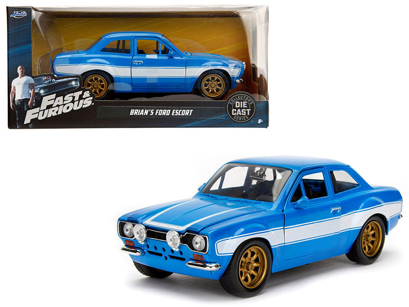 1970 Brian's Ford Escort Blue with White Stripes "Fast & Furious" Movie 1/24 Diecast Model Car by Jada LuxuryLifeWay Online Store