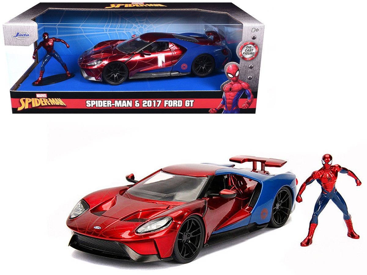 2017 Ford GT with Spider Man Diecast Figurine "Marvel" Series 1/24 Diecast Model Car by Jada LuxuryLifeWay Online Store