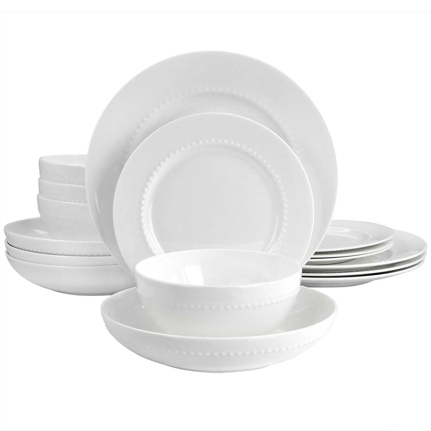 Gibson Elite Embossed Bone China 16 Piece Double Bowl Dinnerware Set in White LuxuryLifeWay Online Store