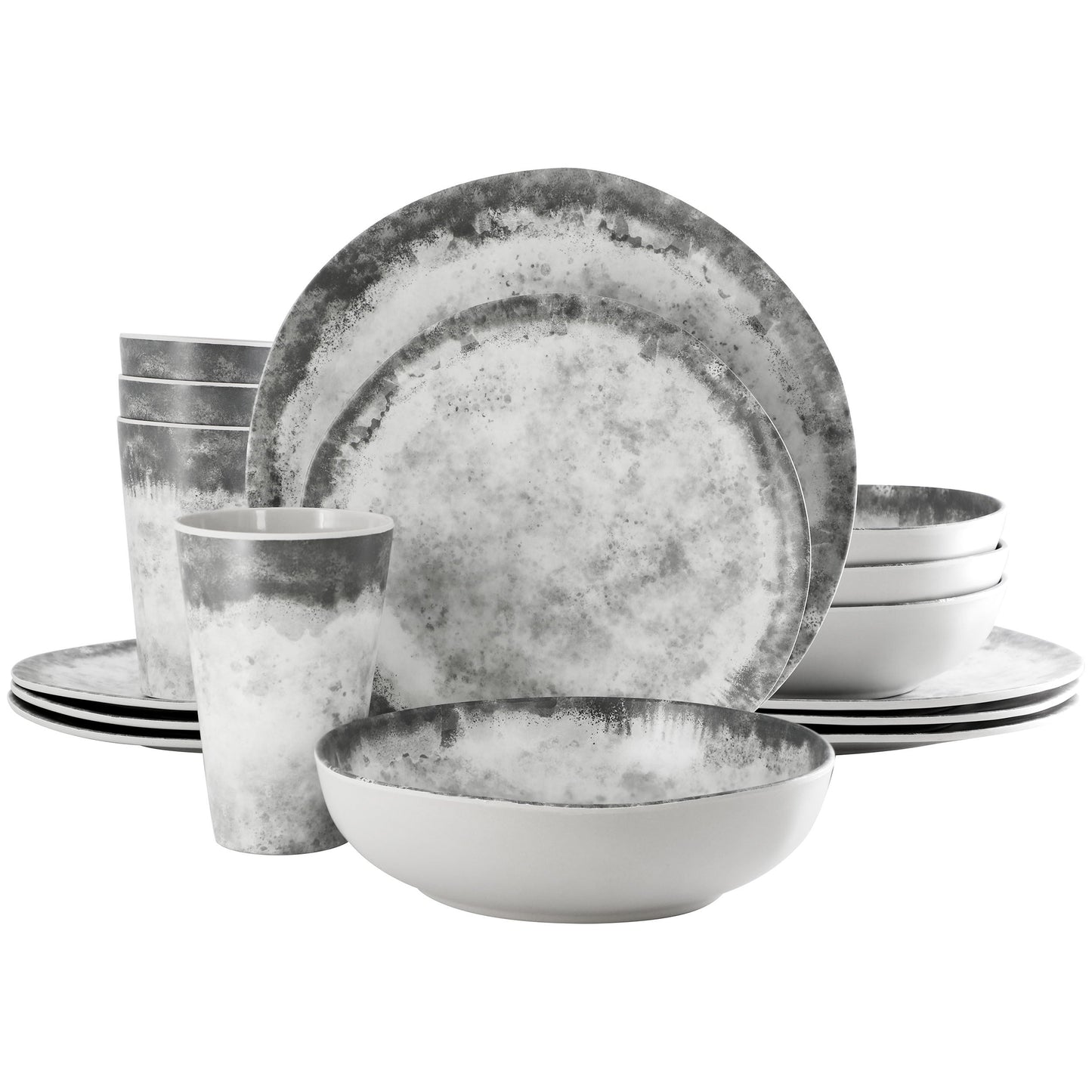 Gibson Elite Organic Decal 16 Piece Melamine Dinnerware Set in Gray LuxuryLifeWay Online Store