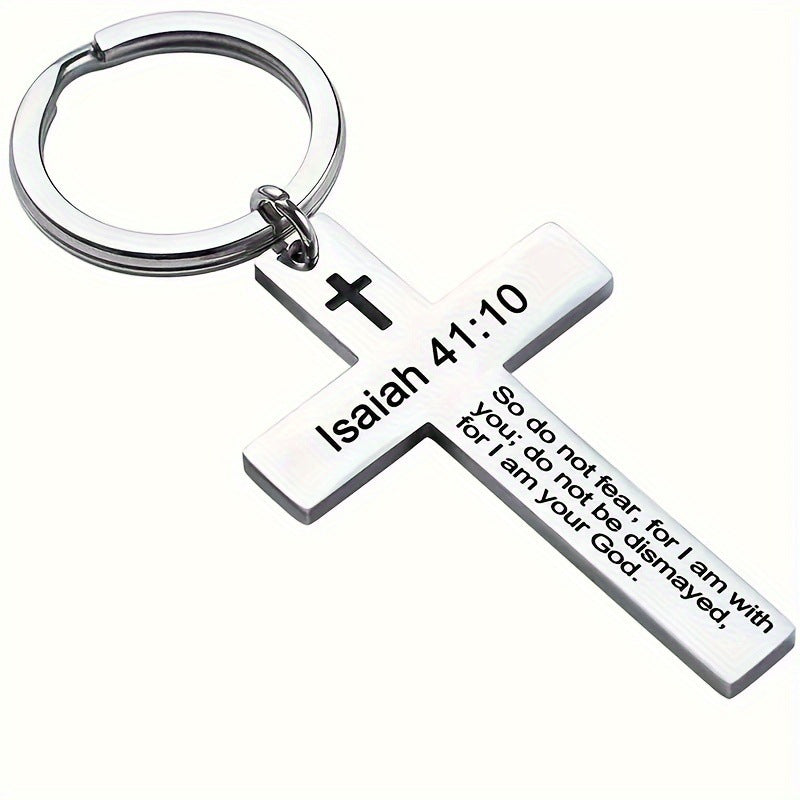 Personality Trend Stainless Steel Faith Cross Scripture Lettering Metal Keychains LadyShow.Store