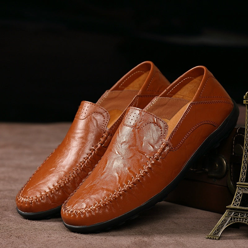 Men's Casual Leather Shoes Lightweight And Versatile British-style Round Toe Best YouTube Store