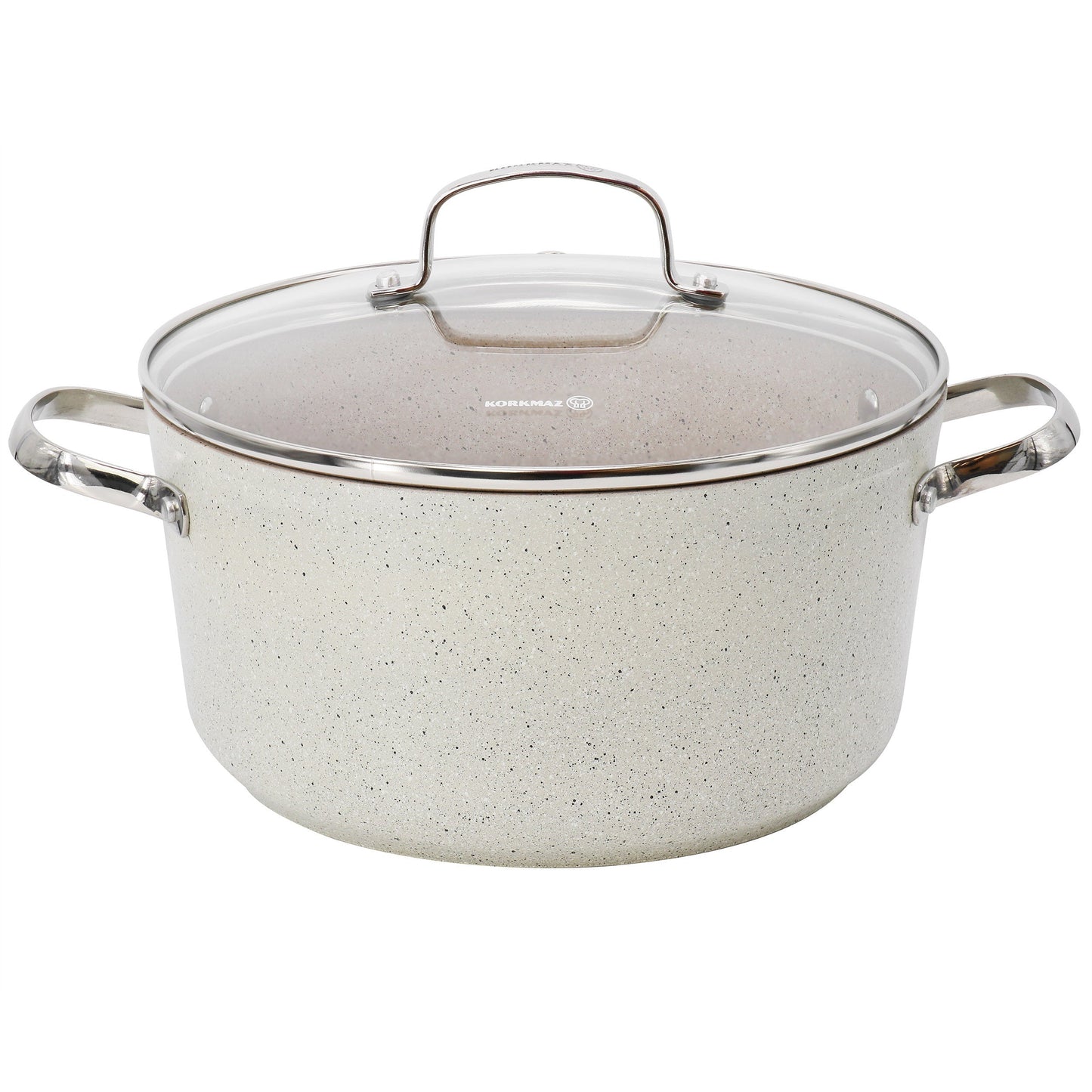 Korkmaz Granita 8 Liter Aluminum Nonstick Casserole with Lid in Tan LuxuryLifeWay Online Store
