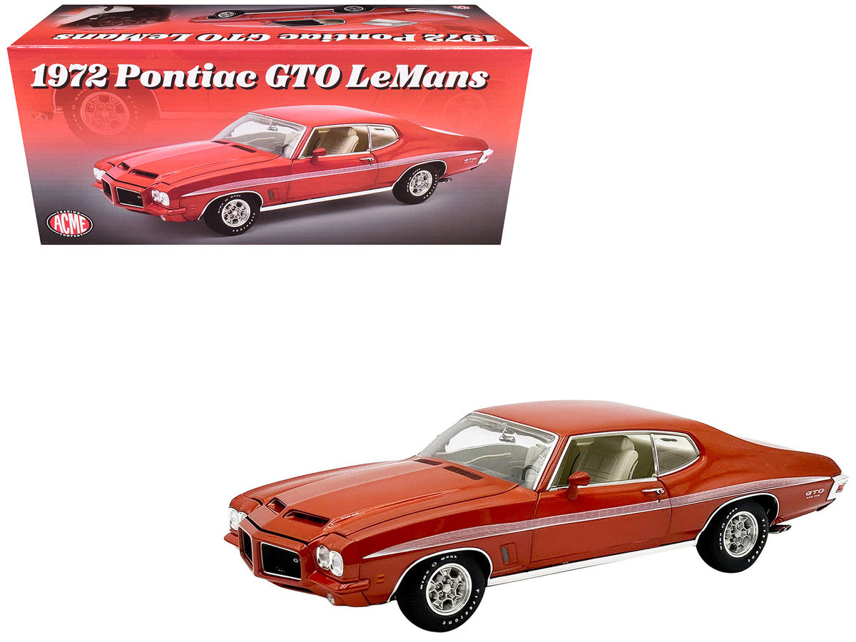 1972 Pontiac GTO LeMans Sundance Orange Metallic with GTO Stripes Limited Edition to 342 pieces Worldwide 1/18 Diecast Model Car by ACME LuxuryLifeWay Online Store