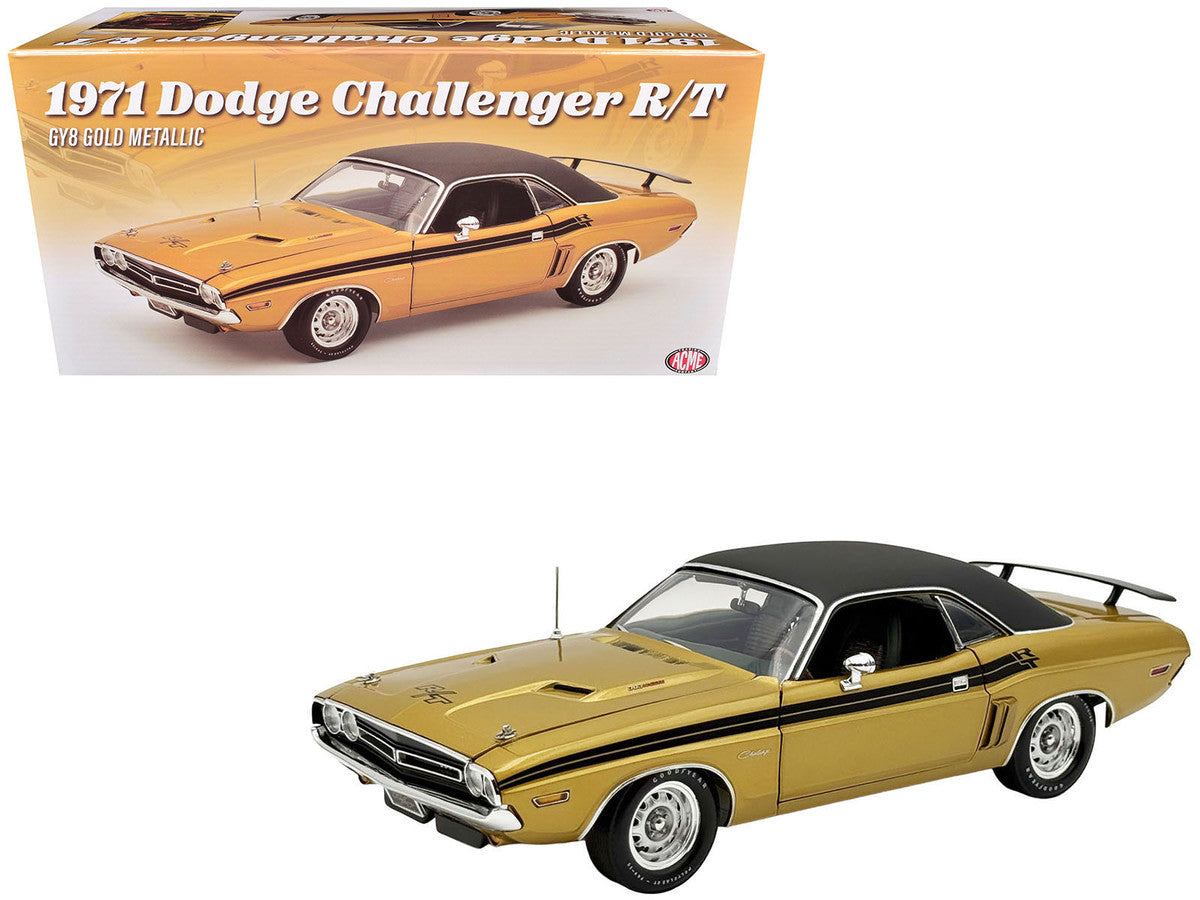 1971 Dodge Challenger R/T GY8 Gold Metallic with Black Stripes and Black Vinyl Top Limited Edition to 360 pieces Worldwide 1/18 Diecast Model Car by ACME LuxuryLifeWay Online Store