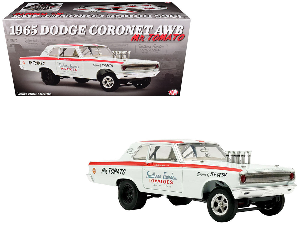 1965 Dodge Coronet AWB "Mr. Tomato" White with Red Stripes Limited Edition to 408 pieces Worldwide 1/18 Diecast Model Car by ACME LuxuryLifeWay Online Store