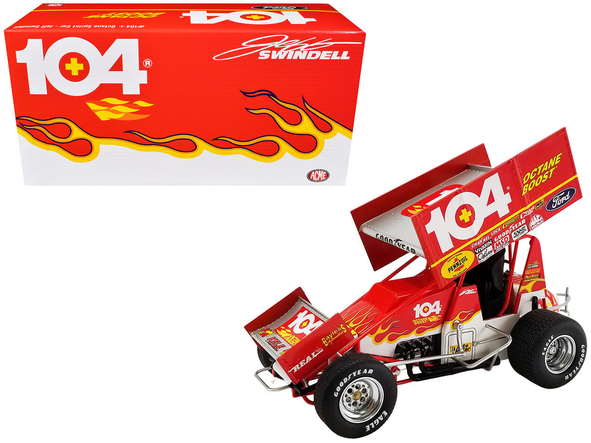 Winged Sprint Car #104+ Jeff Swindell "Octane Boost" Red with Graphics "National Sprint Car Hall of Fame" 1/18 Diecast Model Car by ACME LuxuryLifeWay Online Store