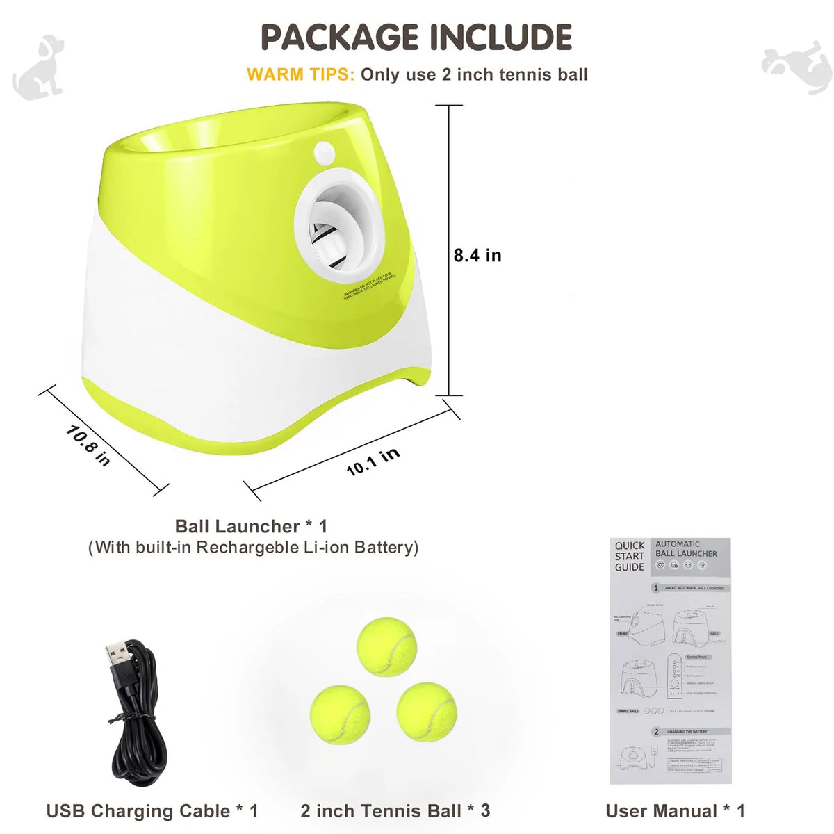Mini Automatic Dog Ball Launcher 3m/6m/9m,USB Charging Interactive Pet Toy with 3 Tennis Balls for Puppy Indoor Outdoor Exercise Pi-Mart