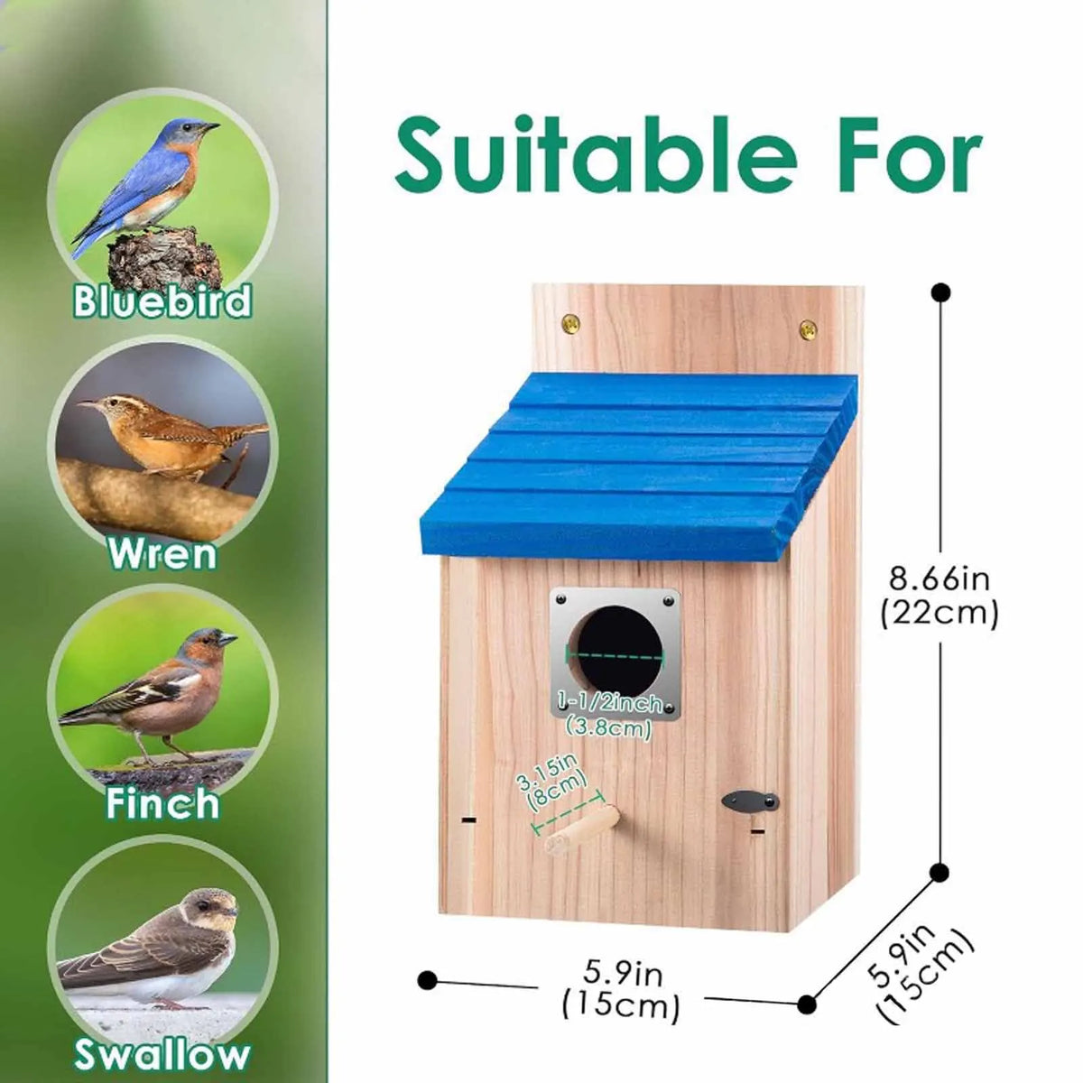 Bird House Wood Hanging Nesting Box Sheltered Warm Place Outside Bluebird Viewing House Feeder for Pet Supplies Patio Small Bird Pi-Mart