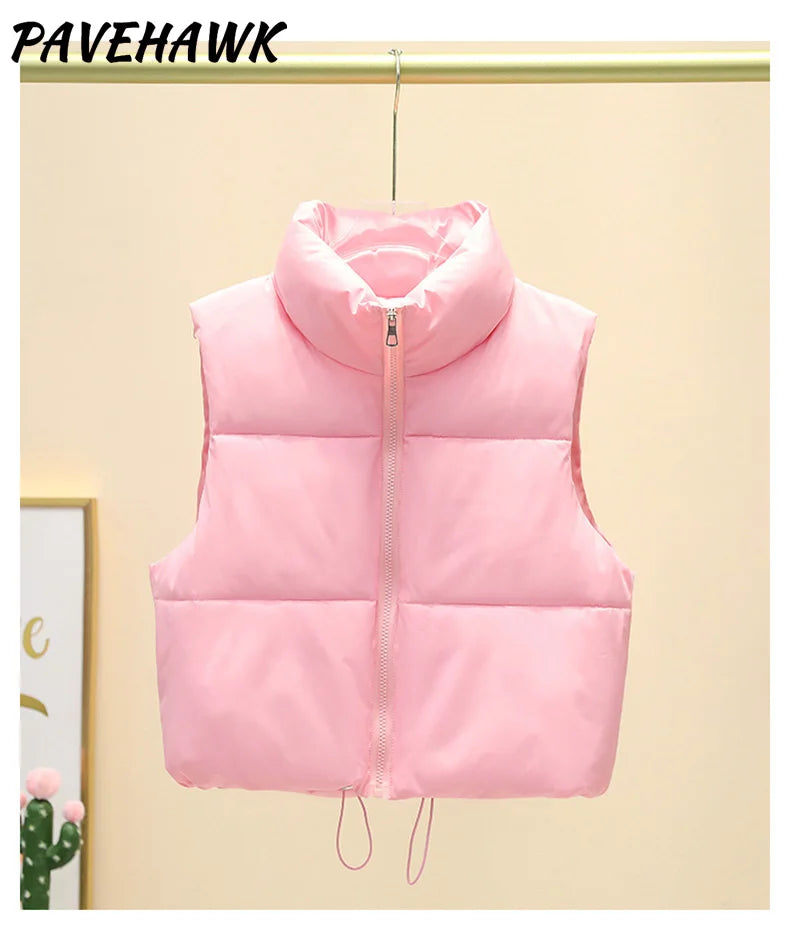 Women Short Cotton Down Vest Sleeveless Warm Stand Up Collar Outerwear Casual Winter Loose Basic Thick Jacket Female Clothes LadyShow.Store