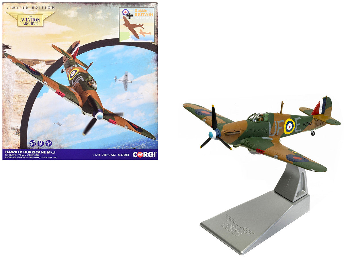 Hawker Hurricane Mk.I Fighter Aircraft "Pilot Officer William 'Billy' Fiske No. 601 Squadron Battle of Britain" (1940) British Royal Air Force "The Aviation Archive" Series 1/72 Diecast Model by Corgi LuxuryLifeWay Online Store