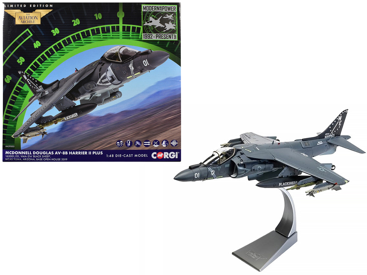 McDonnell Douglas AV-8B Harrier II Plus Aircraft "165001/01 VMA-214 Black Sheep MCAS Yuma" (2019) United States Marine Corps "The Aviation Archive" Series 1/48 Diecast Model by Corgi LuxuryLifeWay Online Store