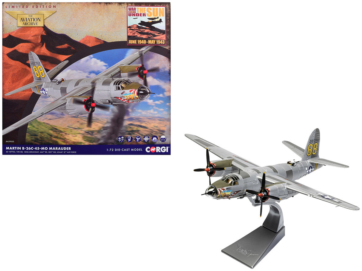 Martin B-26C-45-MO Marauder Aircraft "42-107752 Miss Arkansas 444th BS 320th BG 12th Air Force" (1944) United States Army Air Forces "The Aviation Archive" Series 1/72 Diecast Model by Corgi LuxuryLifeWay Online Store