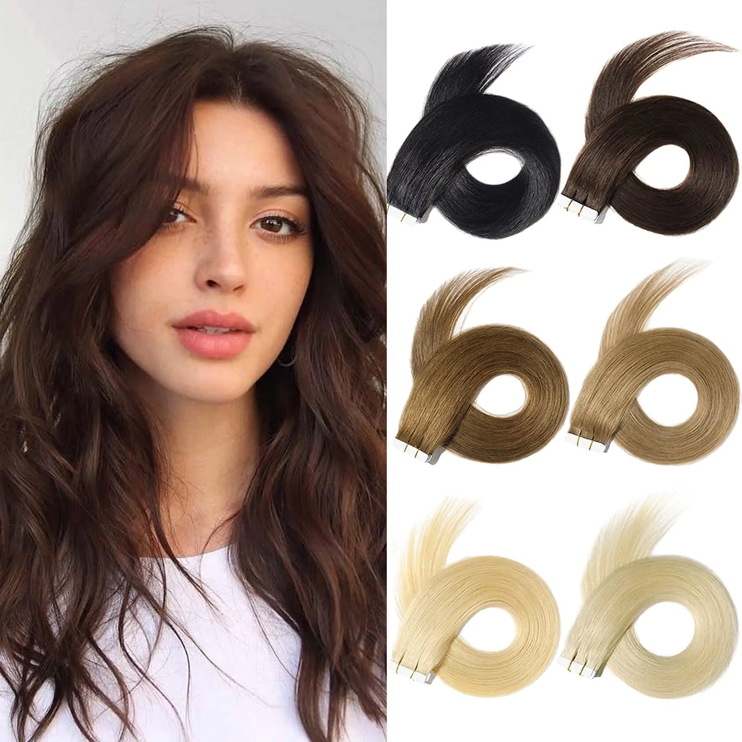 Yamel Tape In Hair Extensions Human Hair Natural Black Hair Extensions 10 Inch 20pcs Tape In Human Hair Extensions