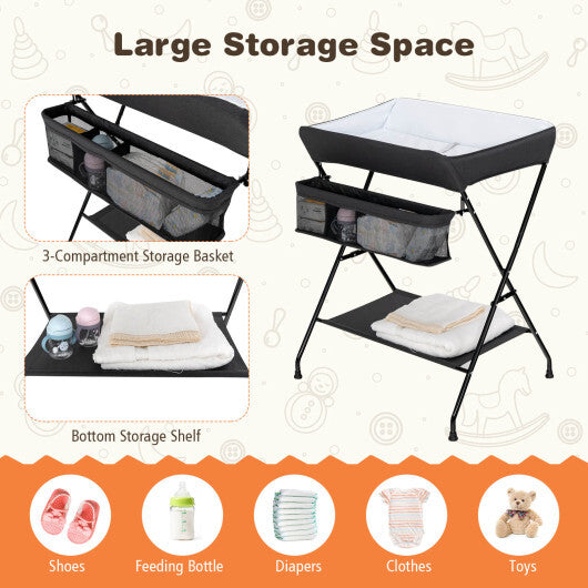 Baby Storage Folding Diaper Changing Table-Black - Color: Black LuxuryLifeWay Online Store