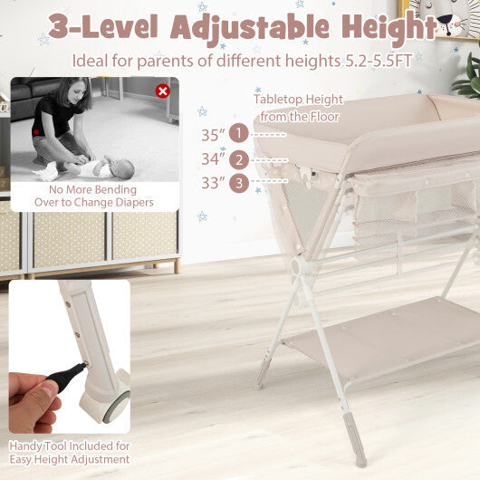 Portable Baby Changing Table with 3-Level Adjustable Height-Black