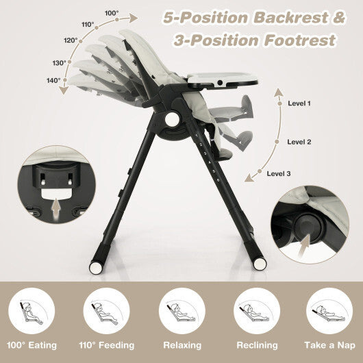 4-in-1 Baby High Chair with 6 Adjustable Heights-Gray - Color: Gray LuxuryLifeWay Online Store