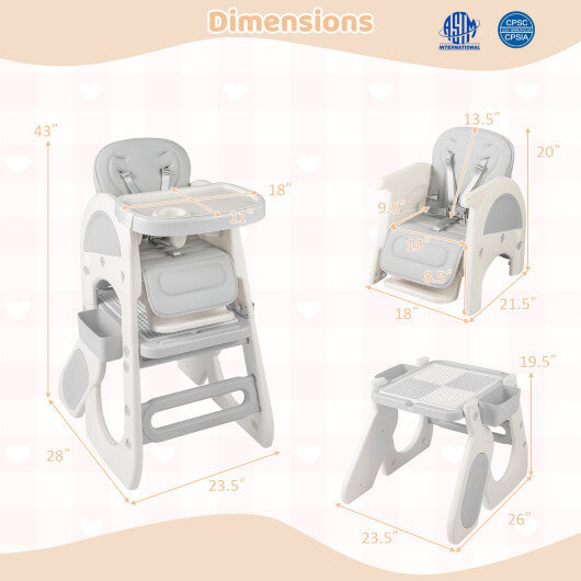 Convertible Baby High Chair with Double-layer Tray and Adjustable Backrest-Pink LuxuryLifeWay Online Store