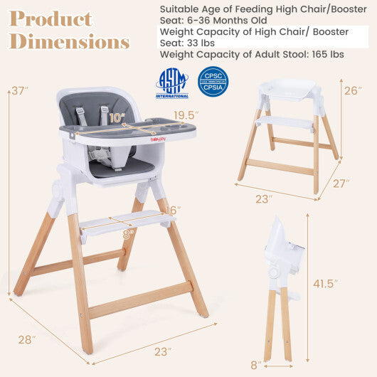 4-in-1 Convertible Baby High Chair with Detachable and Adjustable Tray-Beige