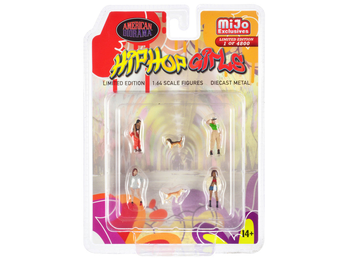 "Hip Hop Girls" 6 piece Diecast Set (4 Women 2 Dog Figures) Limited Edition to 4800 pieces Worldwide 1/64 Scale Models by American Diorama LuxuryLifeWay Online Store