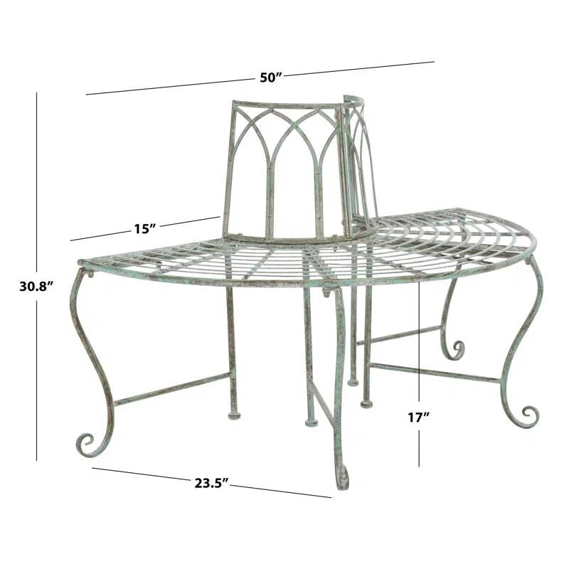 Half-Circle Outdoor Patio Garden Wrought Iron Tree Bench in Antique Green LuxuryLifeWay Online Store
