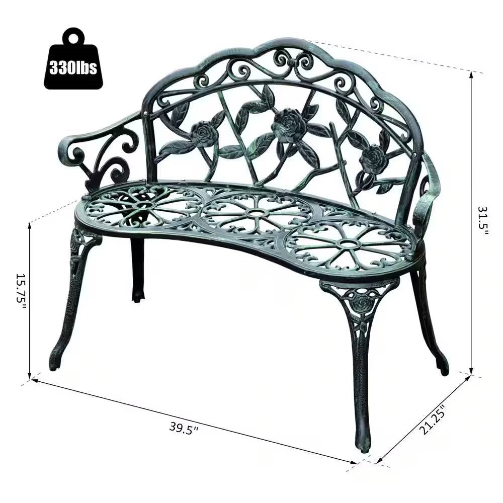 Outdoor Patio 40-inch Garden Bench with Backrest in Antique Green Metal Finish LuxuryLifeWay Online Store