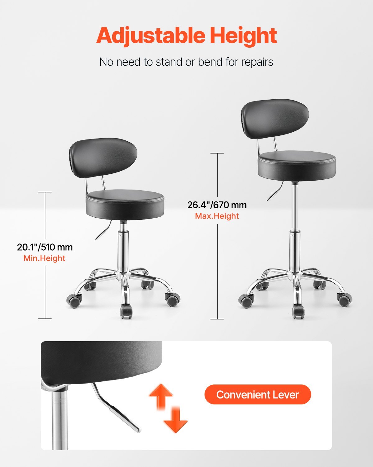 Shop Stool with Backrest, Pneumatic Garage Seat/Work Stool with Wheels, 300 lbs Load, Adjustable Roller Creeper Seat, 360? Swivel Padded Workshop Stool, for Garage, Shop & Auto Repair, Black LuxuryLifeWay Online Store