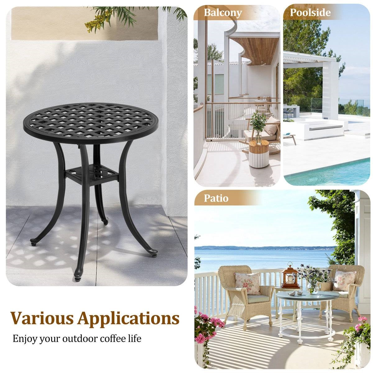 Round Weather Resistant Black Powder Coated Aluminum Outdoor Patio Bistro Table LuxuryLifeWay Online Store