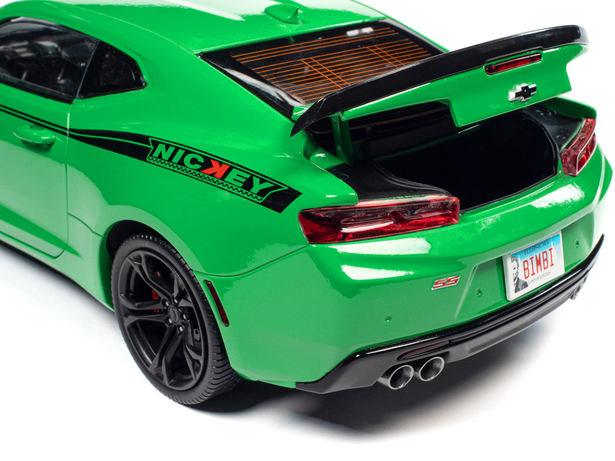 2017 Chevrolet Nickey Camaro SS 1LE Krypton Green with Matt Black Hood and Black Stripes 1/18 Diecast Model Car by Auto World LuxuryLifeWay Online Store