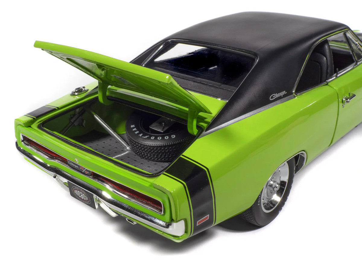 1970 Dodge Charger R/T "Muscle Car & Corvette Nationals" (MCACN) Sublime Green with Black Stripes and Black Vinyl Top "American Muscle" Series 1/18 Diecast Model Car by Auto World LuxuryLifeWay Online Store