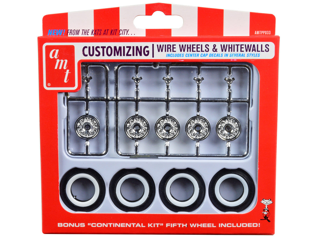 Skill 2 Model Kit Wire Wheels and Whitewall Tires Set of 5 Pieces for 1/25 Scale Models by AMT LuxuryLifeWay Online Store