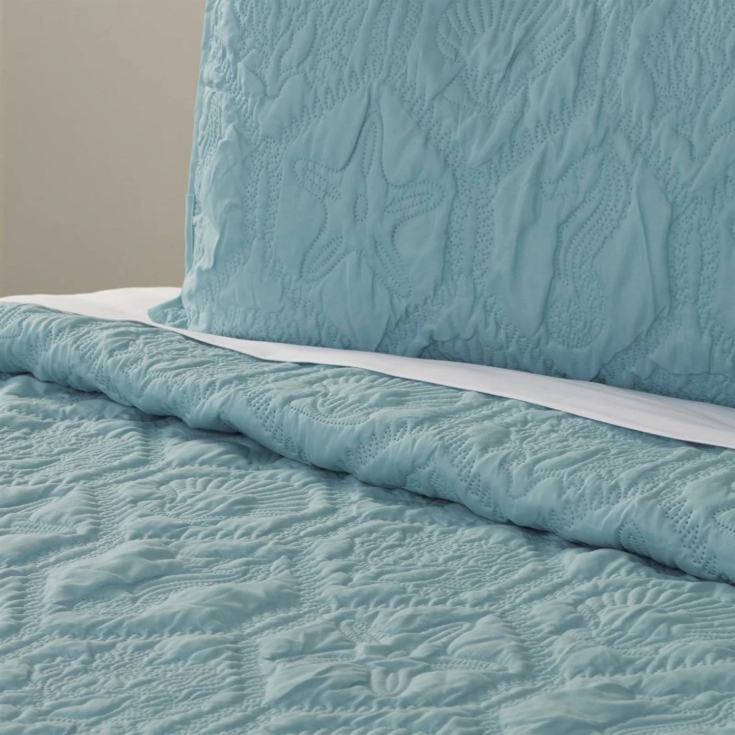 Queen Coastal Beach Starfish Seashell Seahorse Aqua Blue Teal 3-Piece Quilt Set LuxuryLifeWay Online Store