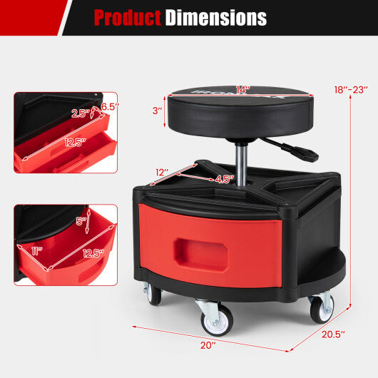 Rolling Mechanic Stool with Cushioned Seat & Dual Tool Trays 330 LBS-Red LuxuryLifeWay Online Store