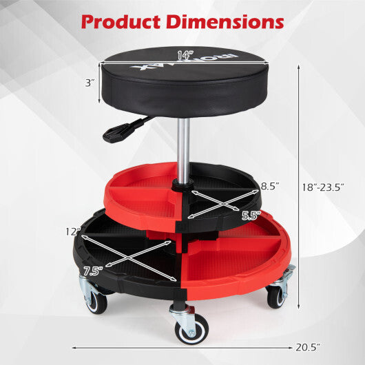 Rolling Mechanic Stool with Cushioned Seat and 5 Wheels 330 LBS-Red LuxuryLifeWay Online Store
