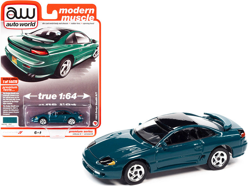 1993 Dodge Stealth R/T Peacock Green with Black Top "Modern Muscle" Limited Edition to 14478 pieces Worldwide 1/64 Diecast Model Car by Auto World LuxuryLifeWay Online Store