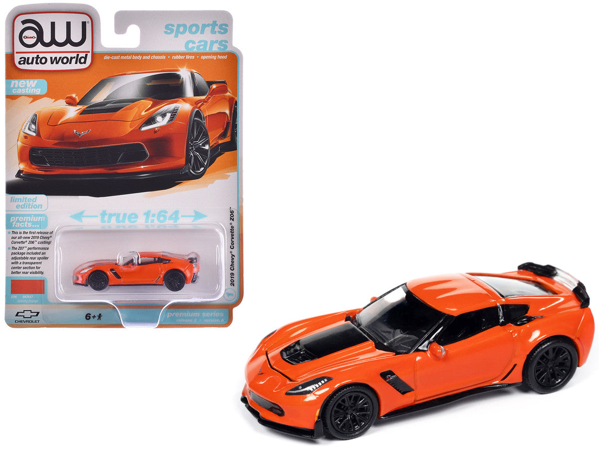 2019 Chevrolet Corvette Z06 Sebring Orange with Black Hood "Sports Cars" Series 1/64 Diecast Model Car by Auto World LuxuryLifeWay Online Store