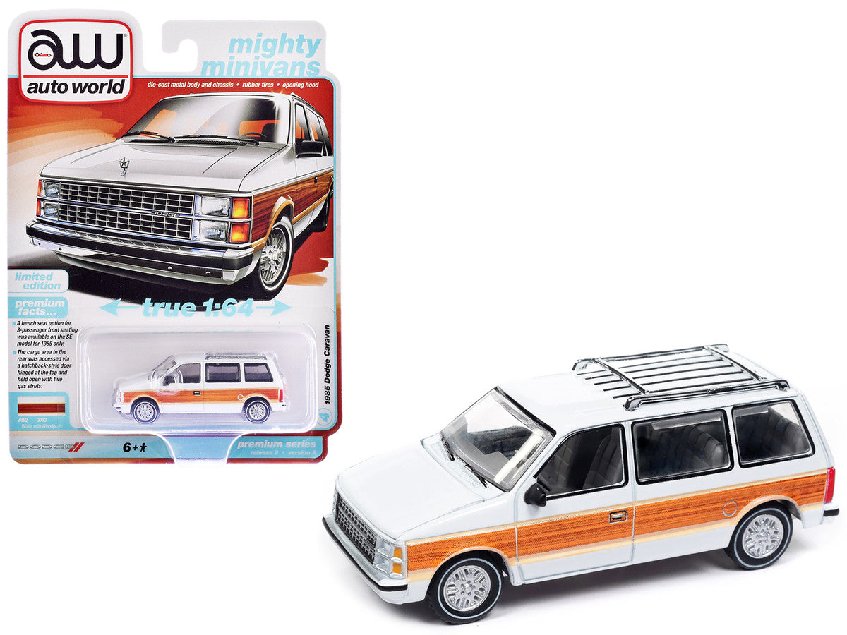 1985 Dodge Caravan Van White with Woodgrain Side Panels "Mighty Minivans" Series 1/64 Diecast Model Car by Auto World LuxuryLifeWay Online Store